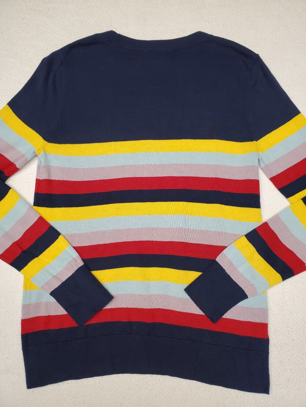 Halogen x Atlantic-Pacific NYC Stripe Sweater Navy Multicolor Size Small - Picture 5 of 5